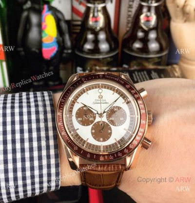 High Quality Speedmaster First OMEGA In Space Rose Gold Brown Strap-Best Omega Replica Watches